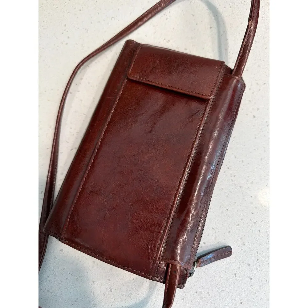 Vintage Fossil brown leather crossbody bag or mini wallet purse
